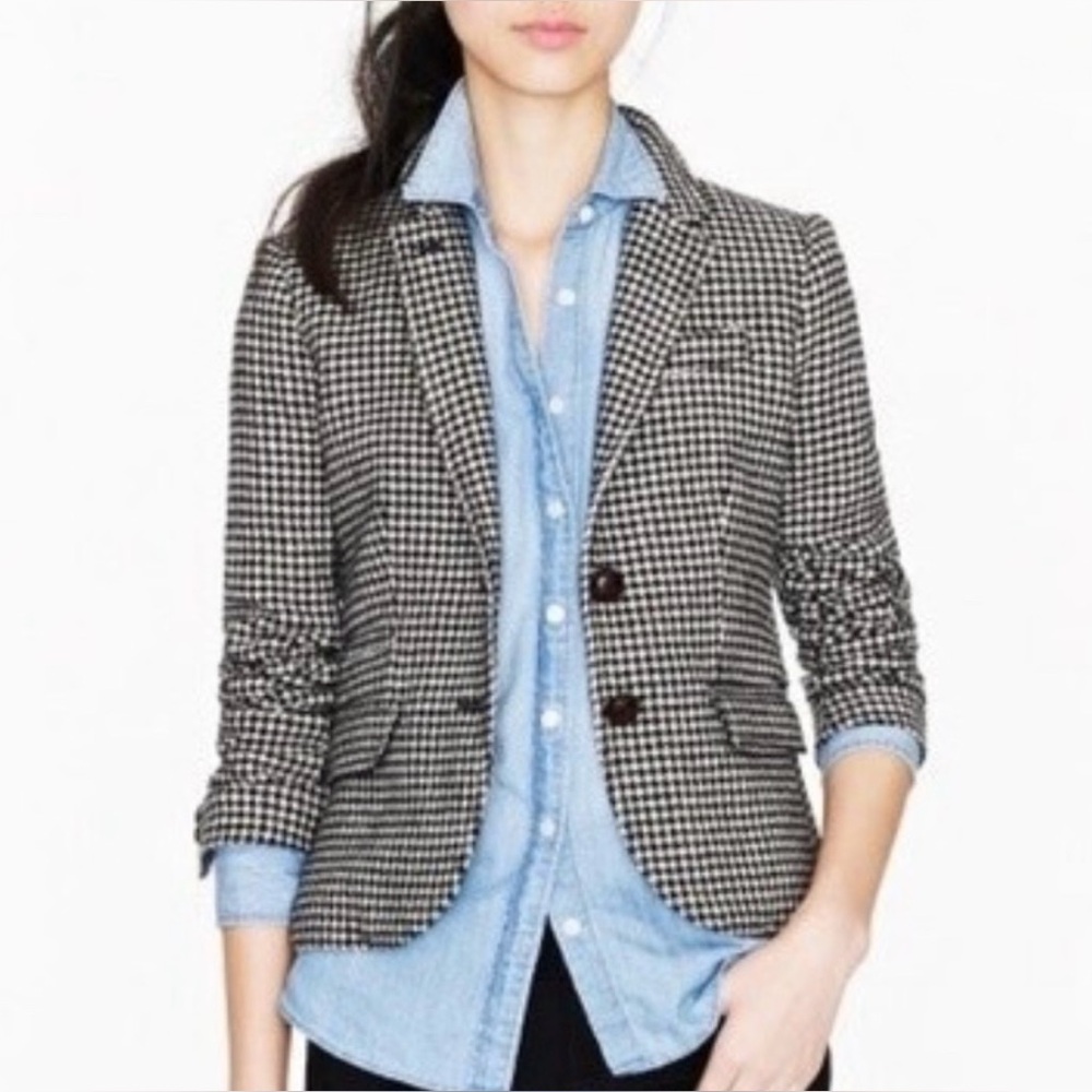 EUC J. Crew Women's Houndstooth Blazer in Black and Cream 100% Wool - Picture 4 of 12